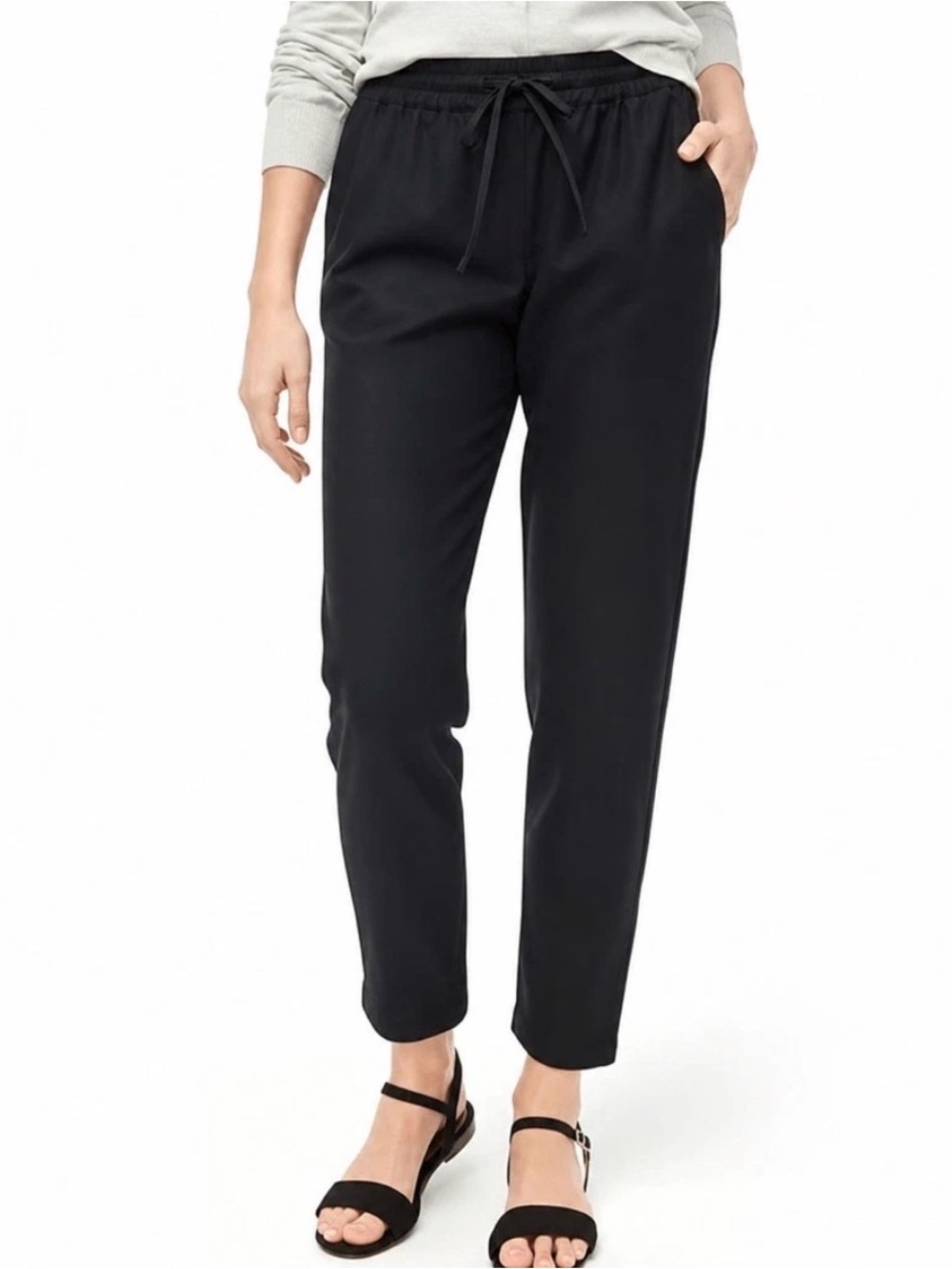 J. Crew Black Linen Blend Cropped Drawstring Tapered Pants size 6